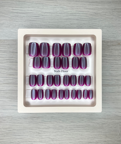 Cat eye effect false nails - 30 press-on nails + 48 adhesives