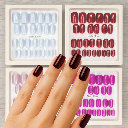 Cat eye effect false nails - 30 press-on nails + 48 adhesives