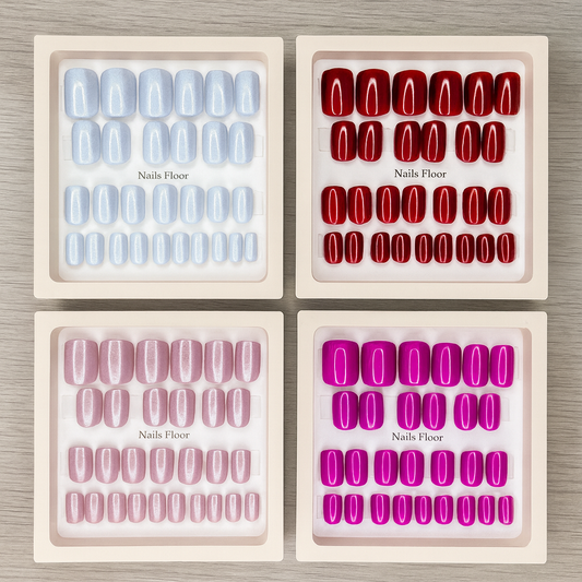 Cat eye effect false nails - 30 press-on nails + 48 adhesives