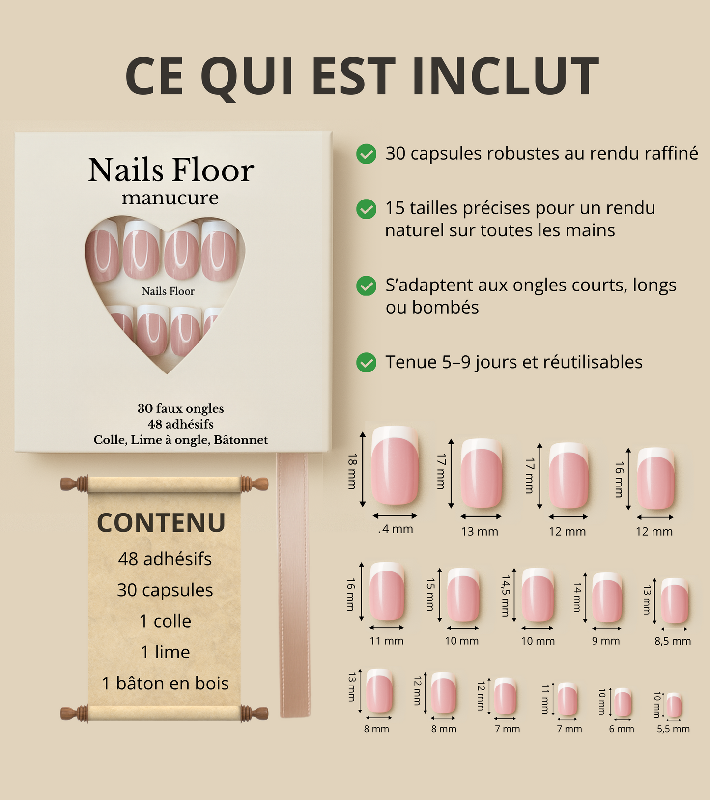 30 pcs faux ongles francais très résistants, beau et pas cher, meilleure vente