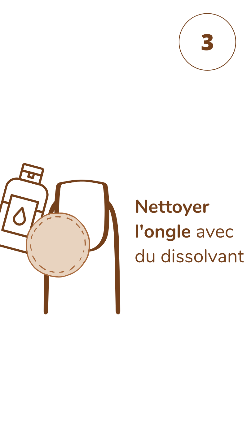 Ongle nettoyé avec un coton et du dissolvant pour enlever les résidus de graisse avant d’appliquer les adhésifs pour faux ongles